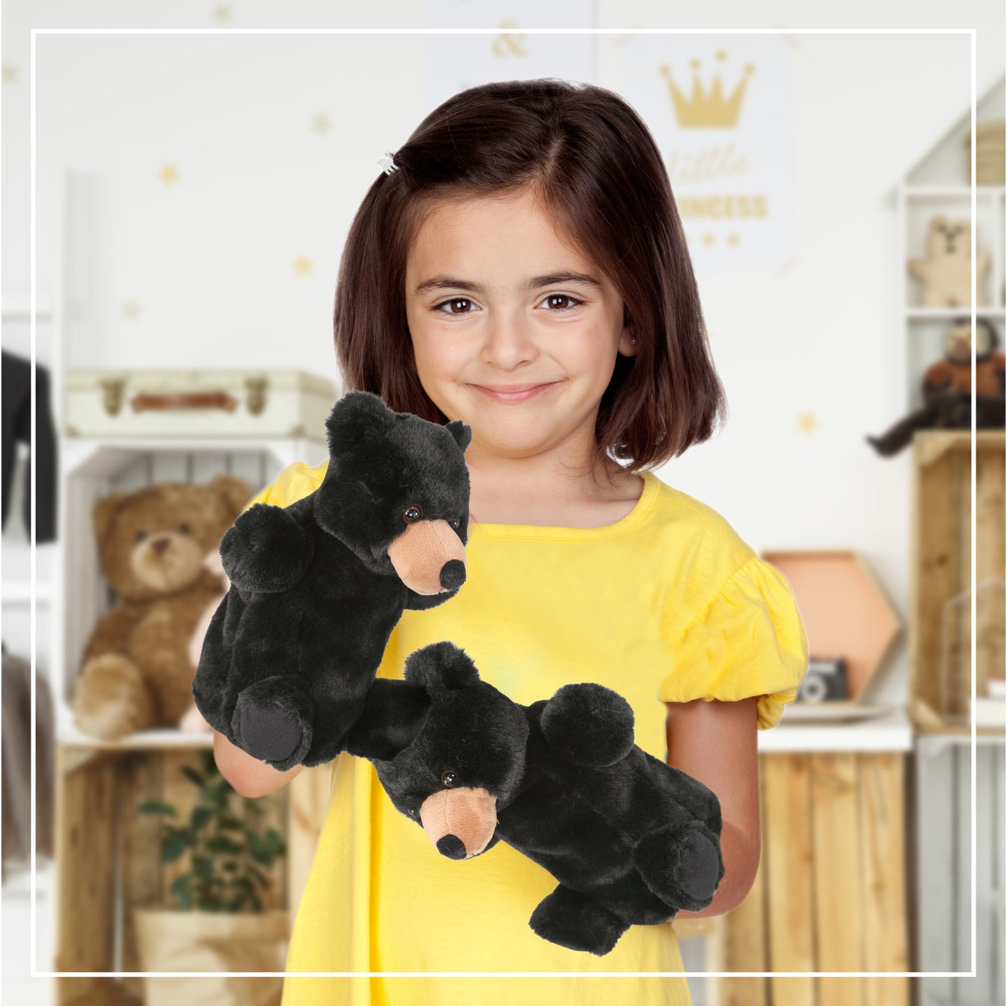 SUPER SOFT PLUSH HAND PUPPET - BLACK BEAR