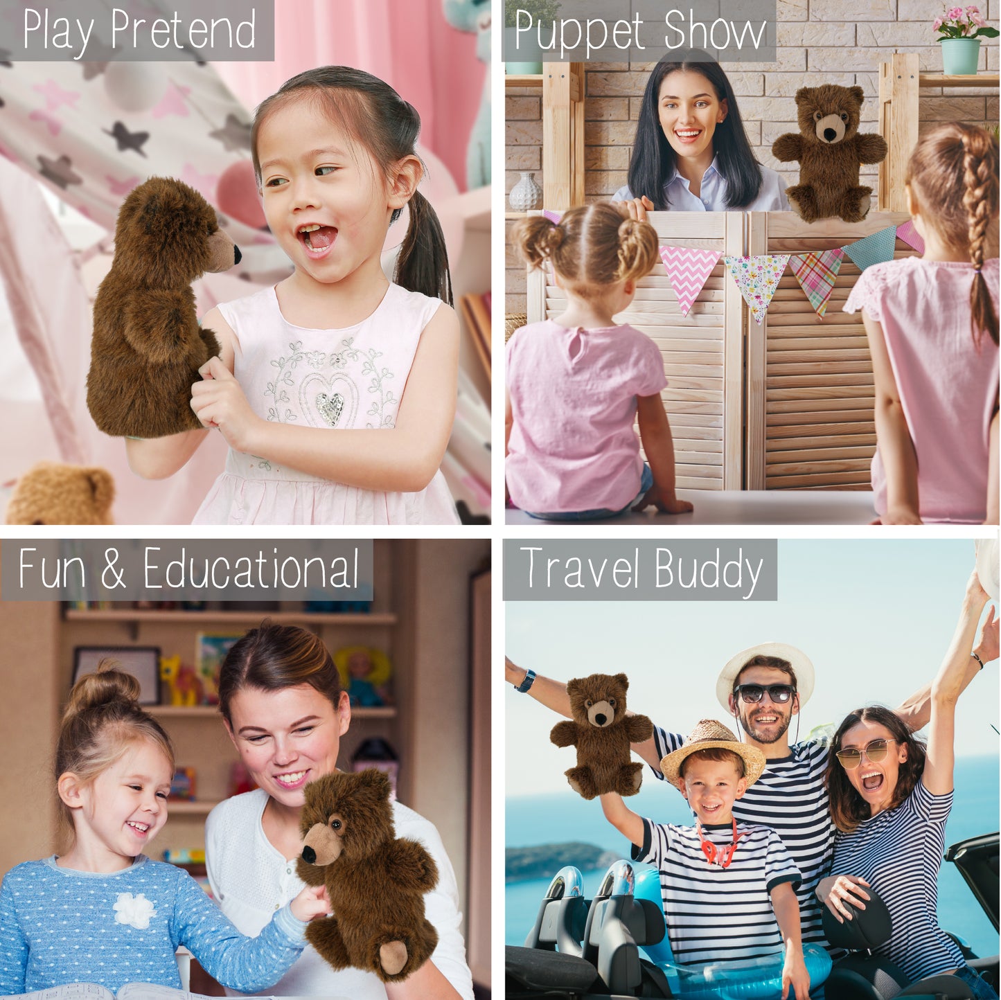 SUPER SOFT PLUSH HAND PUPPET - BROWN BEAR
