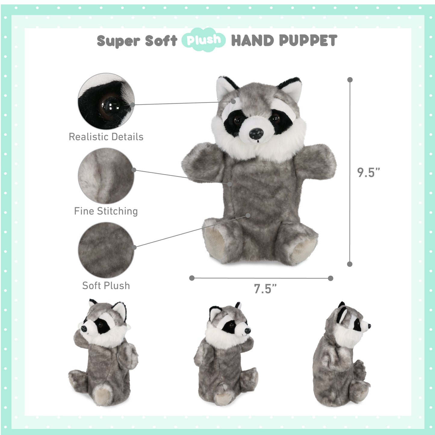 SUPER SOFT PLUSH HAND PUPPET - RACCOON