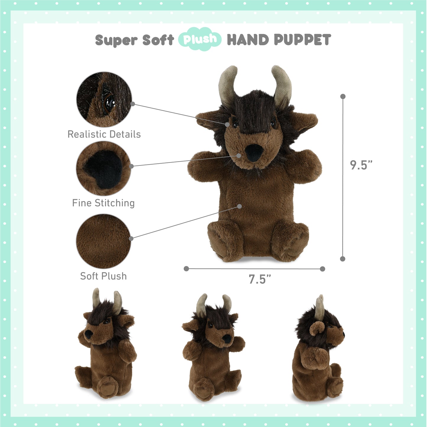 SUPER SOFT PLUSH HAND PUPPET - BUFFALO