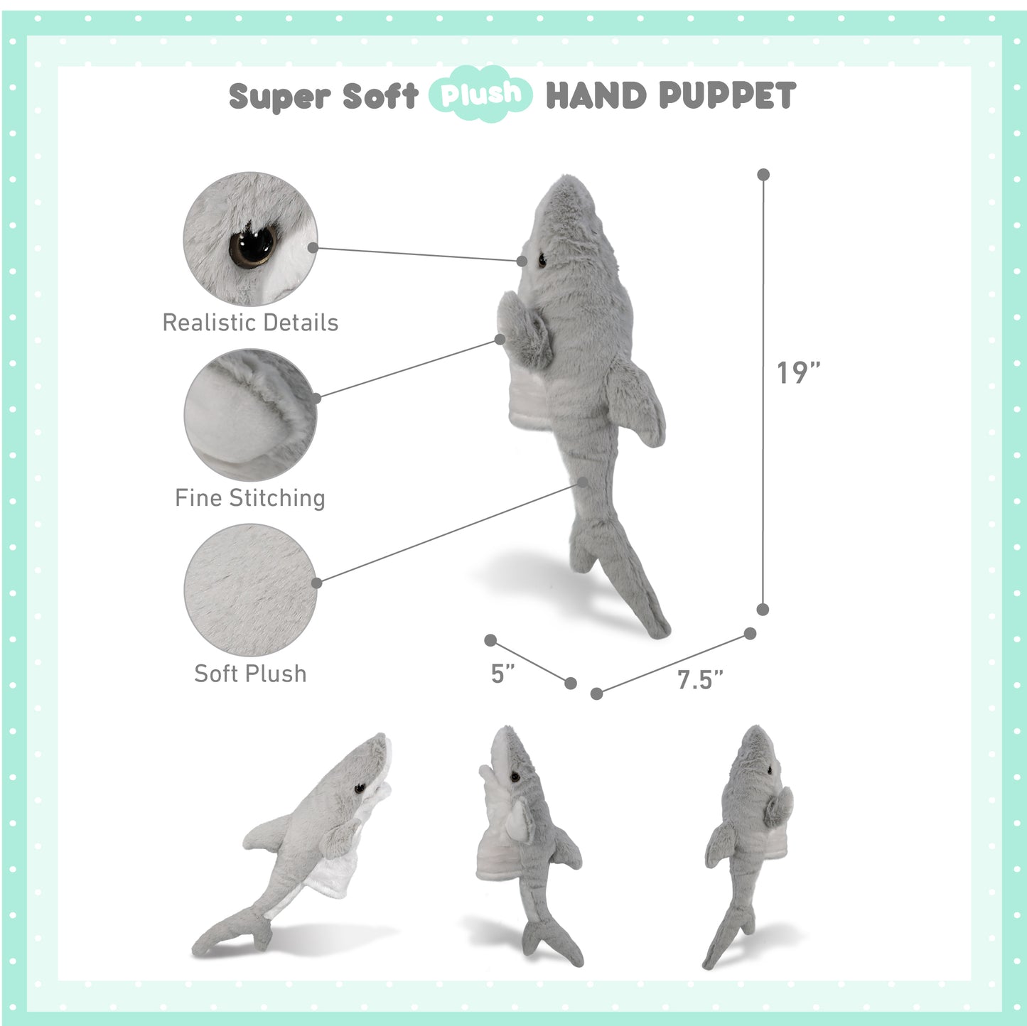 SUPER SOFT PLUSH HAND PUPPET - SHARK