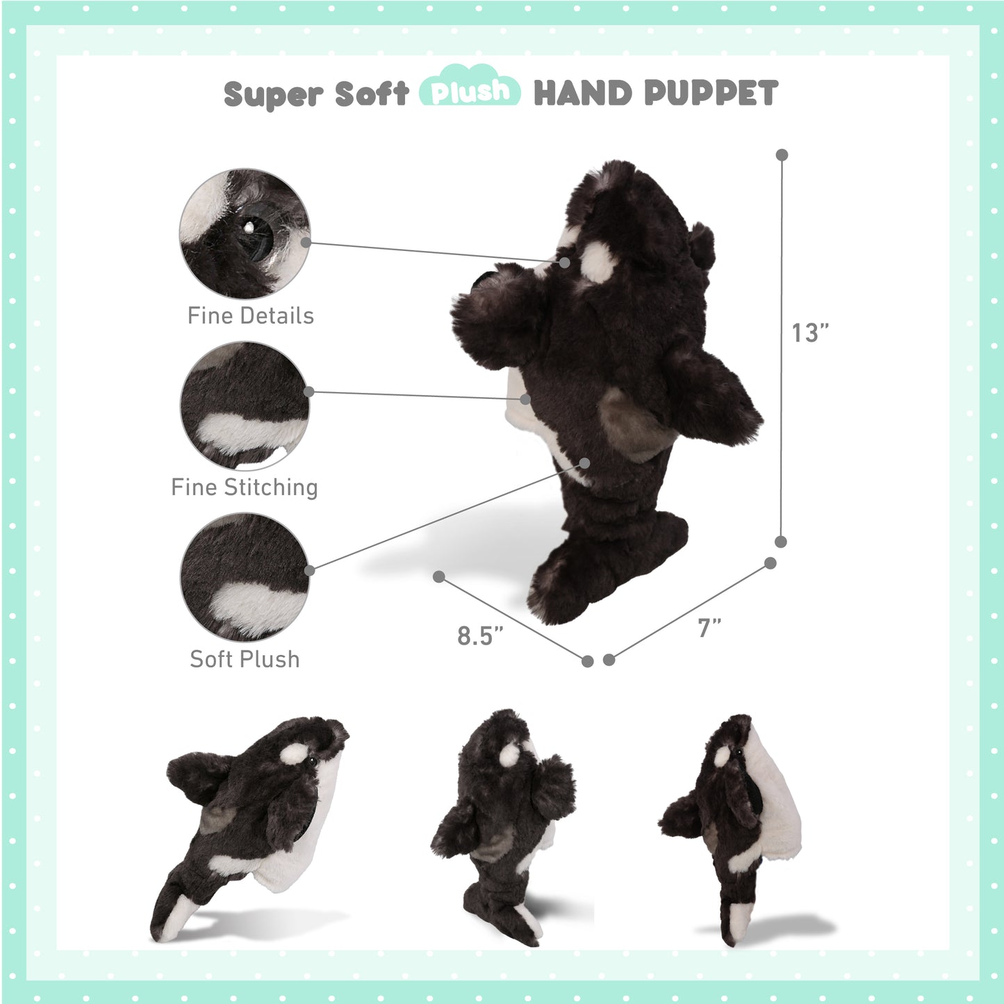 SUPER SOFT PLUSH HAND PUPPET - KILLER WHALE