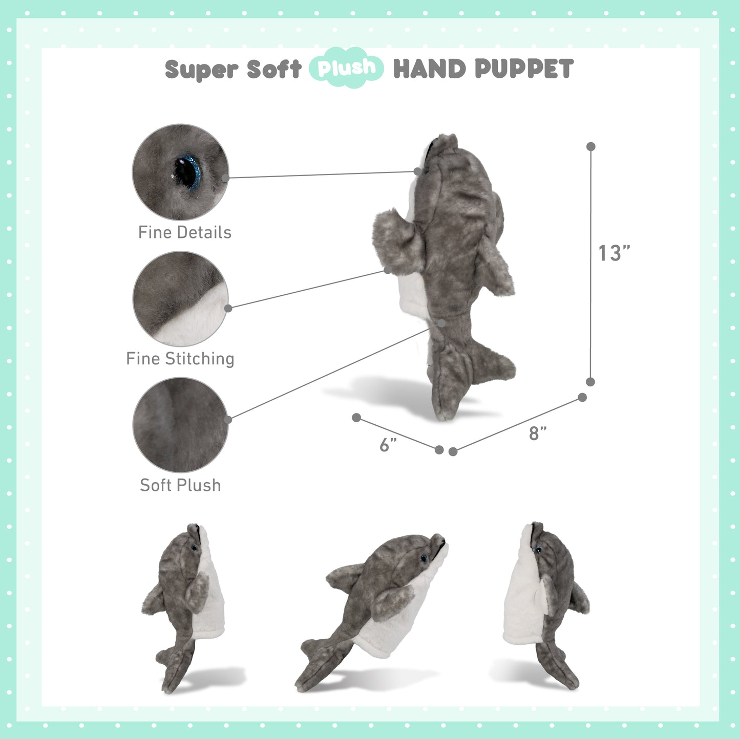 SUPER SOFT PLUSH HAND PUPPET - WILD DOLPHIN