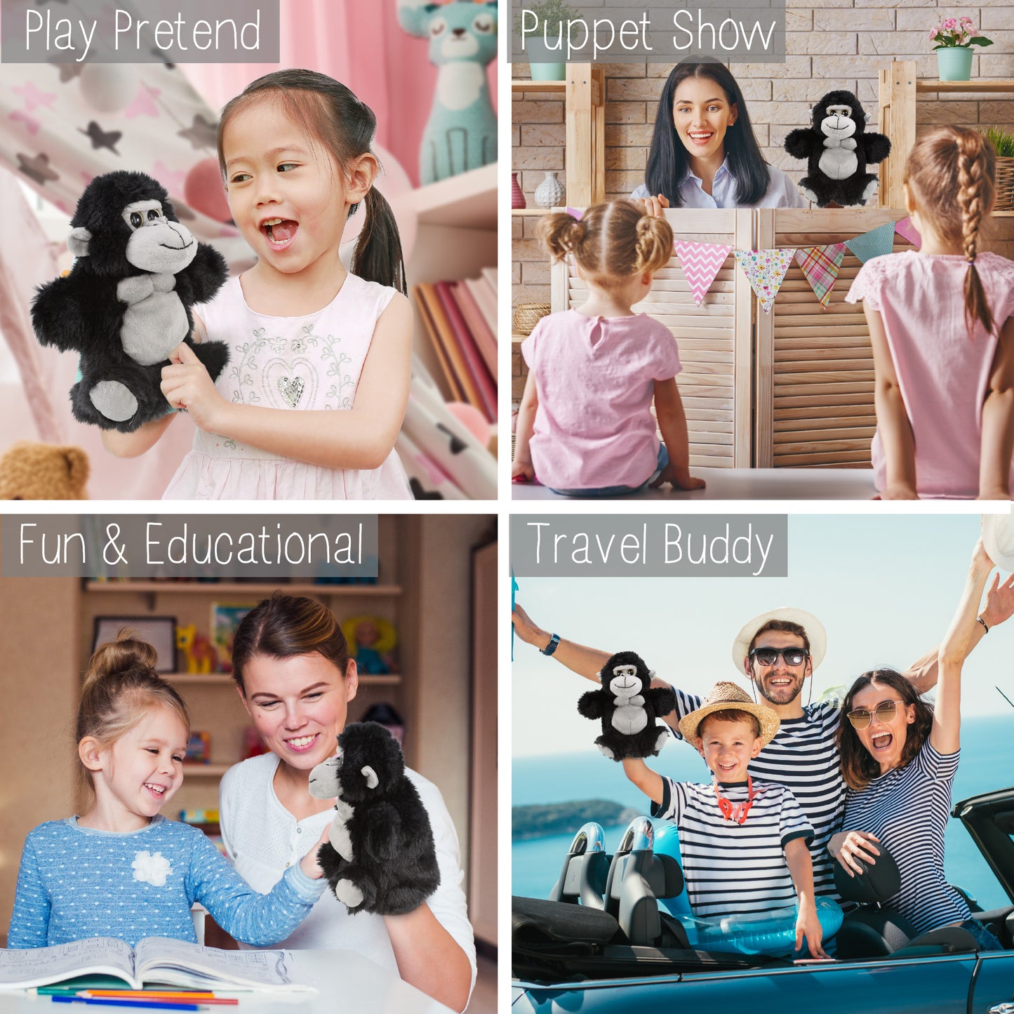 SUPER SOFT PLUSH HAND PUPPET - GORILLA