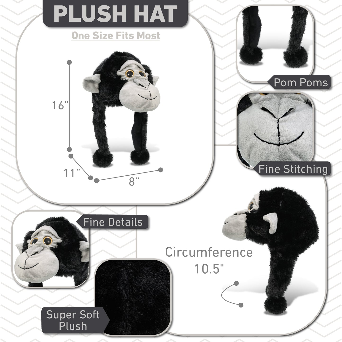 SUPER-SOFT PLUSH HAT - GORILLA