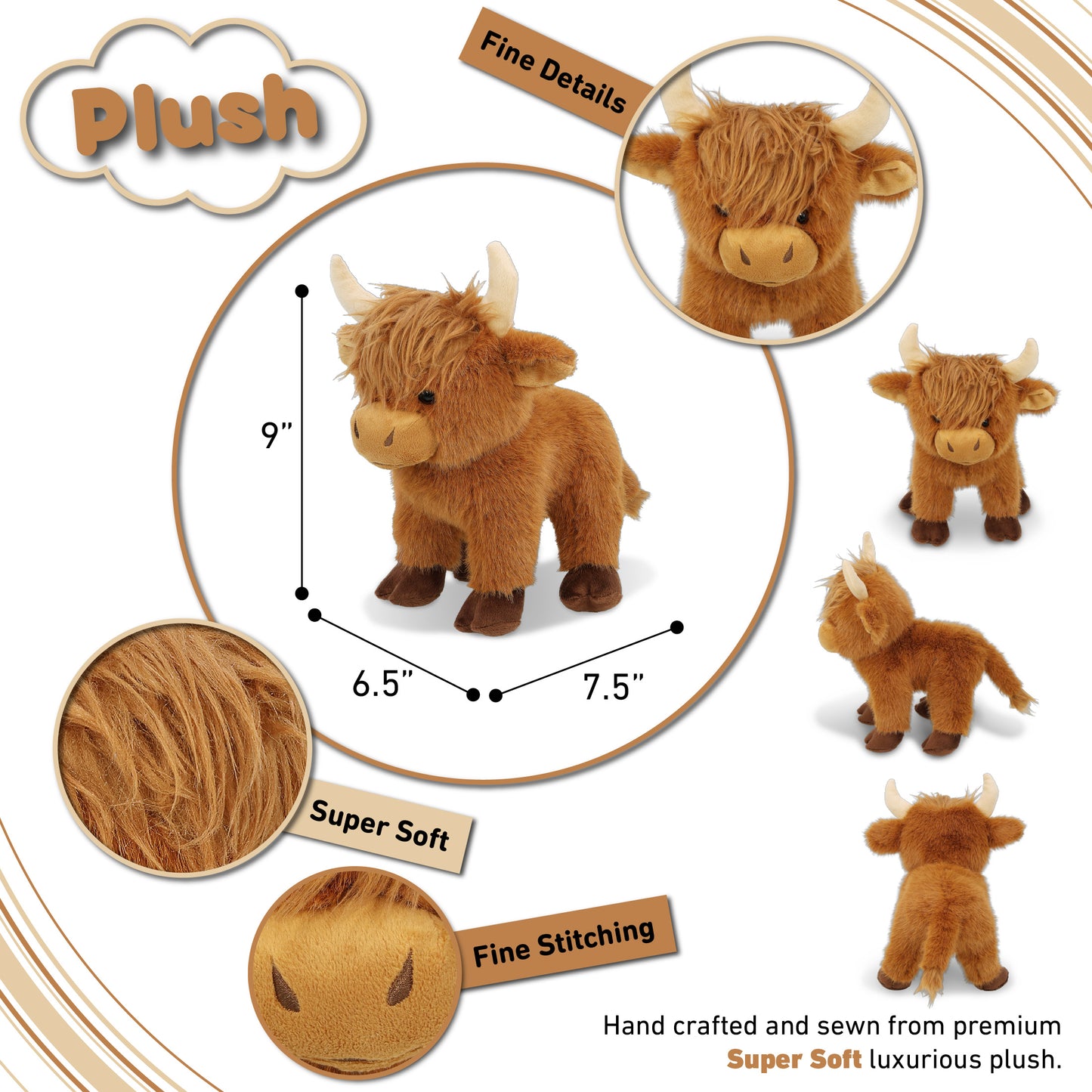 SUPER SOFT PLUSH - FLOPPY HIGHLAND COW 9"