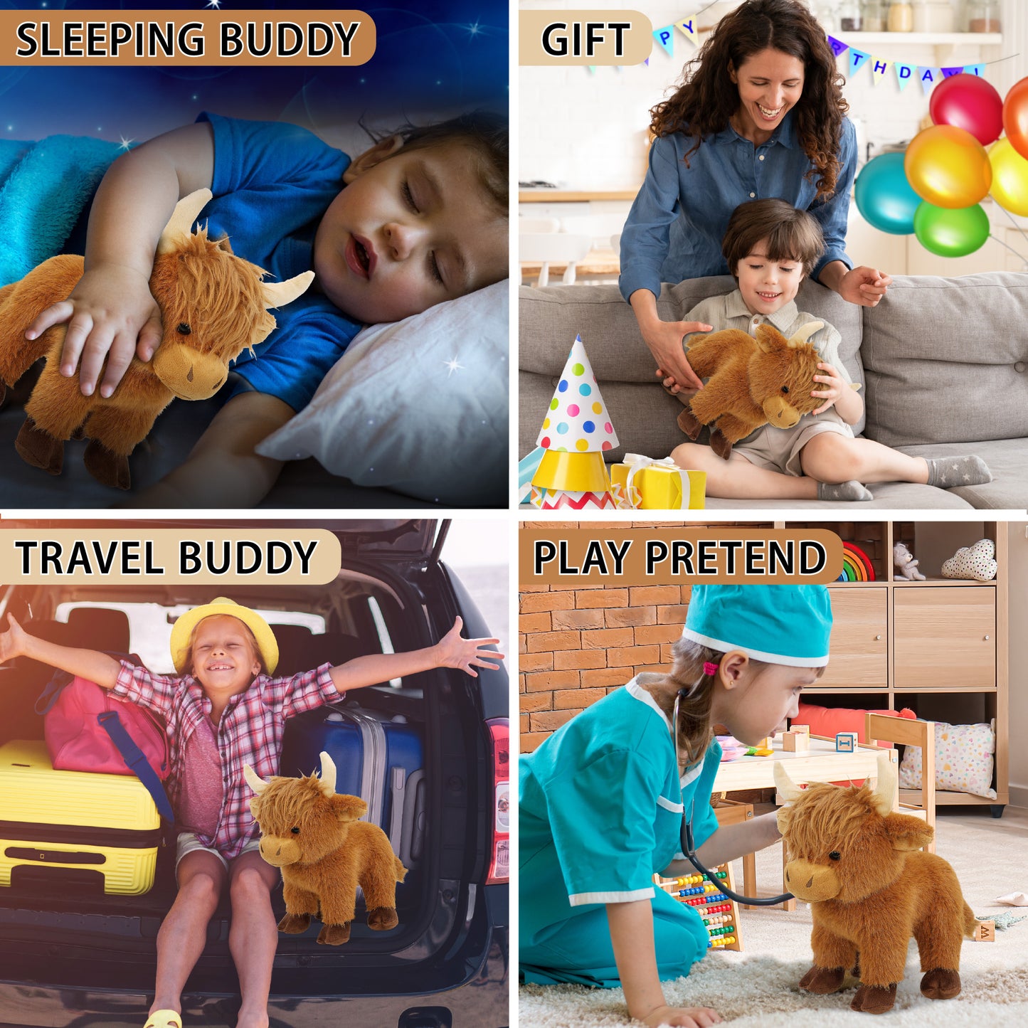 SUPER SOFT PLUSH - FLOPPY HIGHLAND COW 9"
