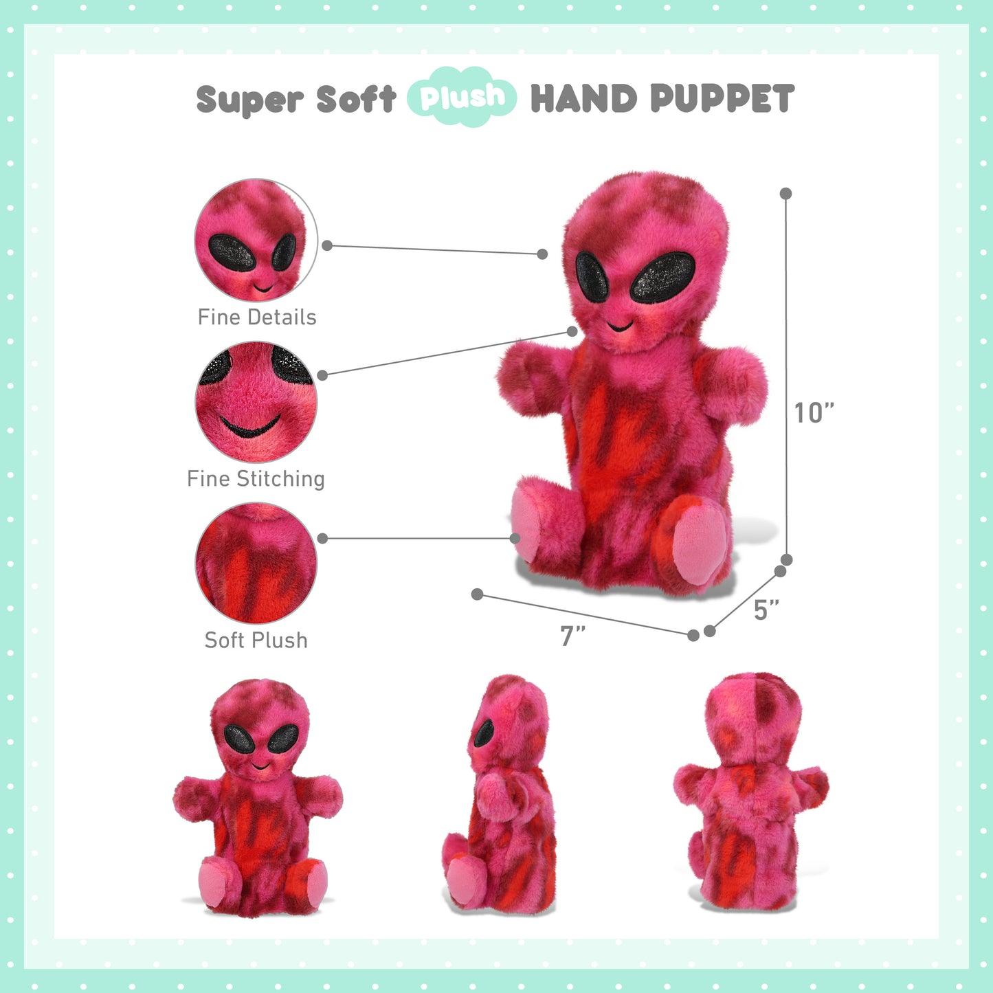 SUPER SOFT PLUSH HAND PUPPET - PINK TIE-DYE ALIEN