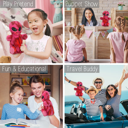 SUPER SOFT PLUSH HAND PUPPET - PINK TIE-DYE ALIEN