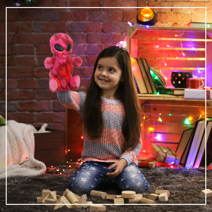 SUPER SOFT PLUSH HAND PUPPET - PINK TIE-DYE ALIEN