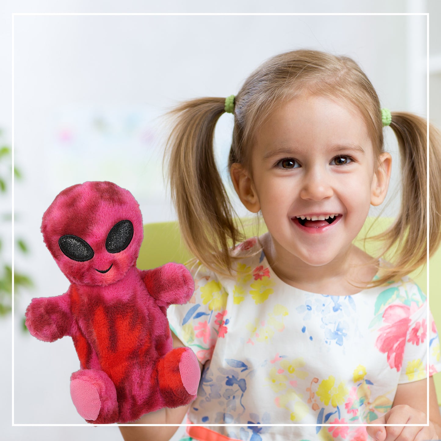 SUPER SOFT PLUSH HAND PUPPET - PINK TIE-DYE ALIEN