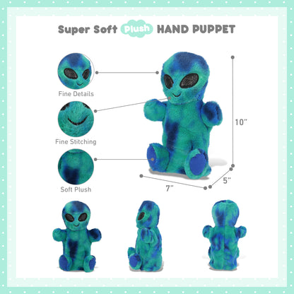 SUPER SOFT PLUSH HAND PUPPET - BLUE TIE-DYE ALIEN