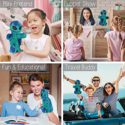 SUPER SOFT PLUSH HAND PUPPET - BLUE TIE-DYE ALIEN
