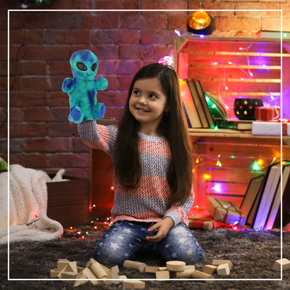 SUPER SOFT PLUSH HAND PUPPET - BLUE TIE-DYE ALIEN