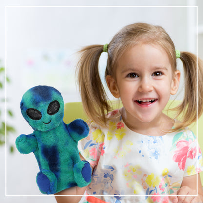 SUPER SOFT PLUSH HAND PUPPET - BLUE TIE-DYE ALIEN