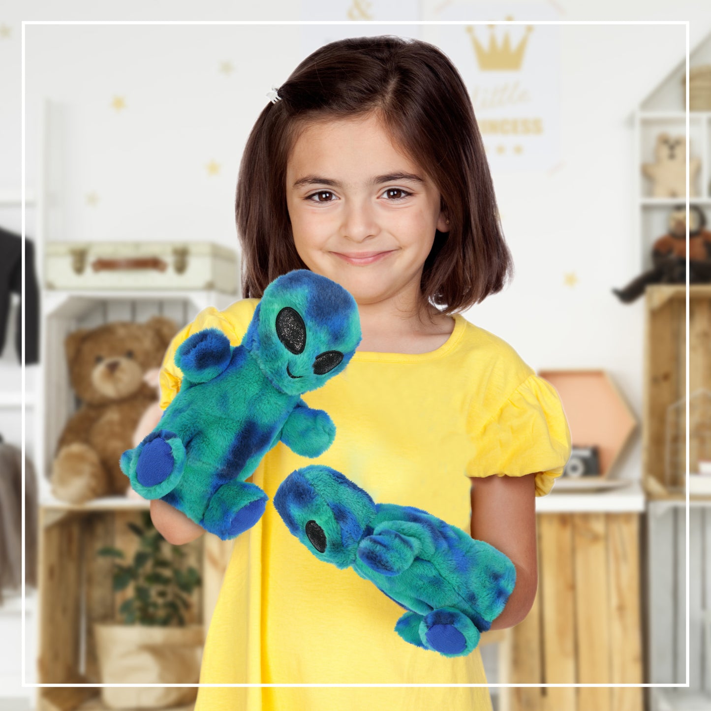 SUPER SOFT PLUSH HAND PUPPET - BLUE TIE-DYE ALIEN