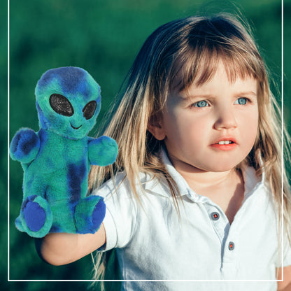 SUPER SOFT PLUSH HAND PUPPET - BLUE TIE-DYE ALIEN
