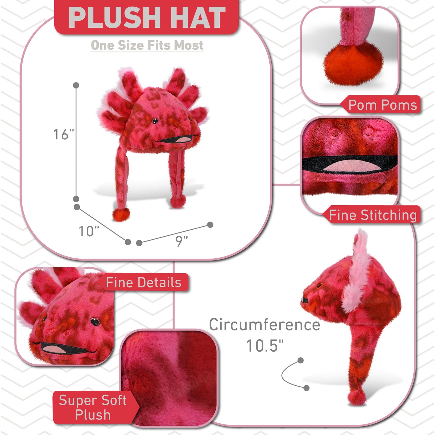 SUPER SOFT PLUSH HAT - PINK TIE-DYE AXOLOTL