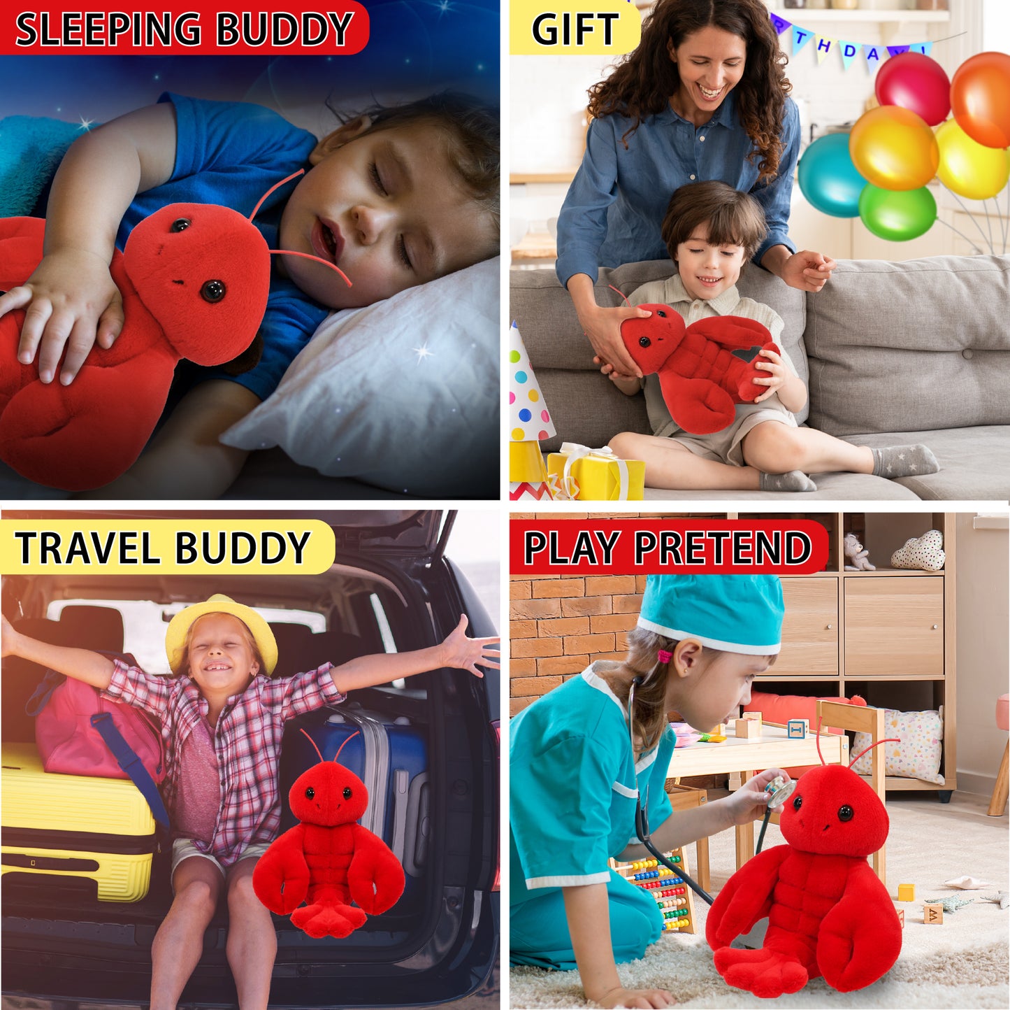 SUPER SOFT PLUSH - SITTING LOBSTER 8" - LONG FUR