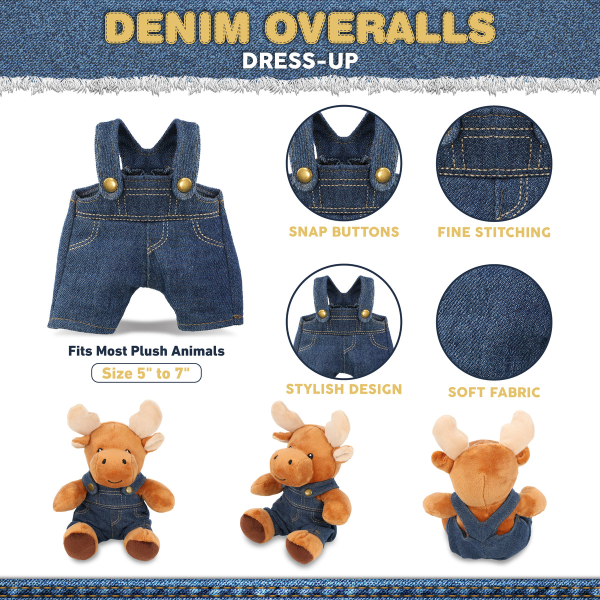 PLUSH DRESS-UP - DENIM OVERALLS - FITS 5 - 7 INCH PLUSH
