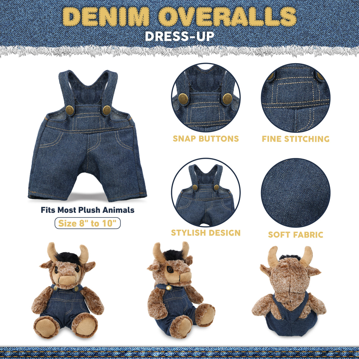 PLUSH DRESS-UP - DENIM OVERALLS - FITS 8 - 10 INCH PLUSH