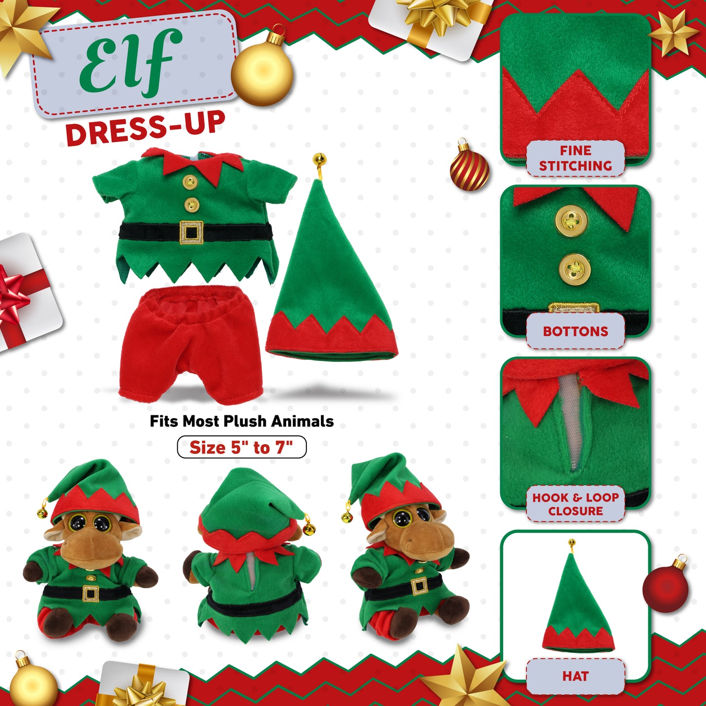 PLUSH DRESS-UP - ELF OUTFIT - FITS 5 - 7 INCH PLUSH