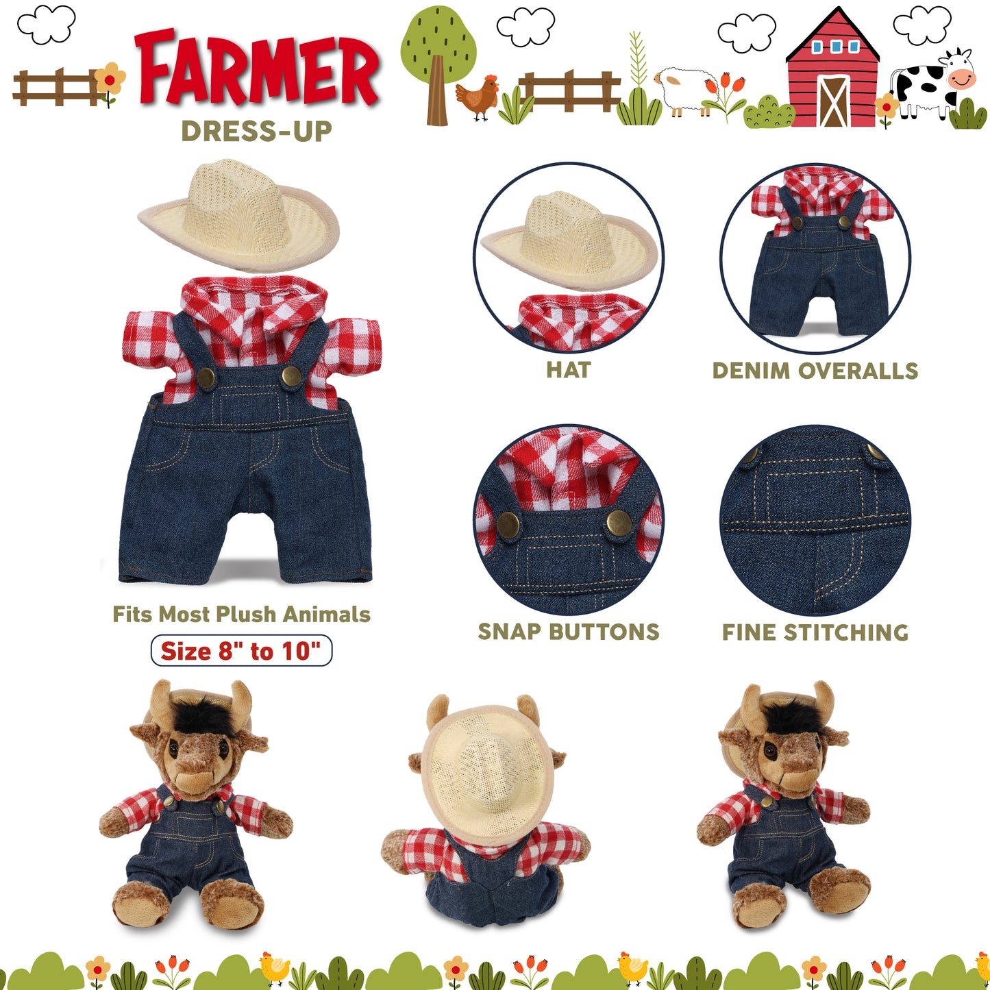 PLUSH DRESS-UP - FARMER OUTFIT - FITS 8 - 10 INCH PLUSH
