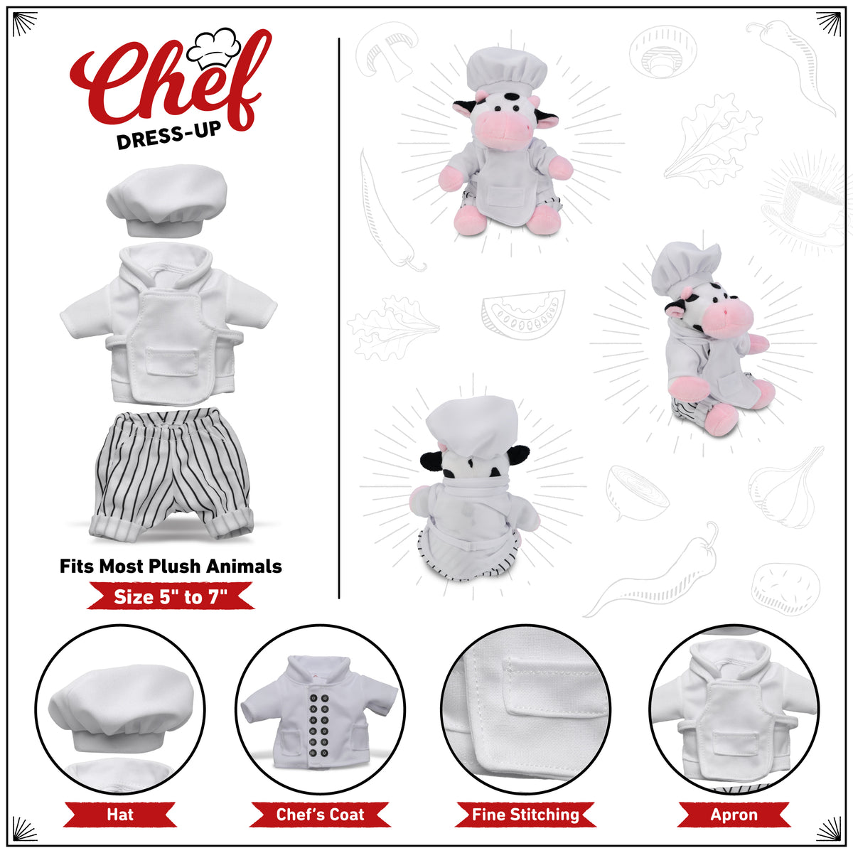 PLUSH DRESS-UP - CHEF OUTFIT - FITS 5 - 7 INCH PLUSH