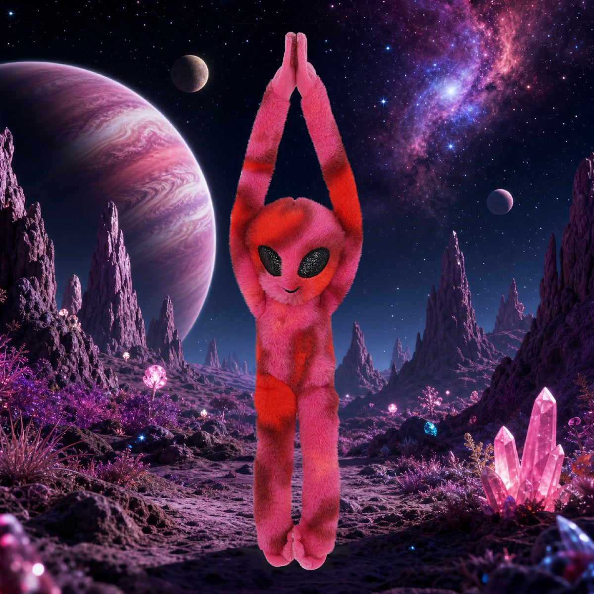 SUPER SOFT PLUSH - PINK TIE-DYE LONG ARM HANGING ALIEN