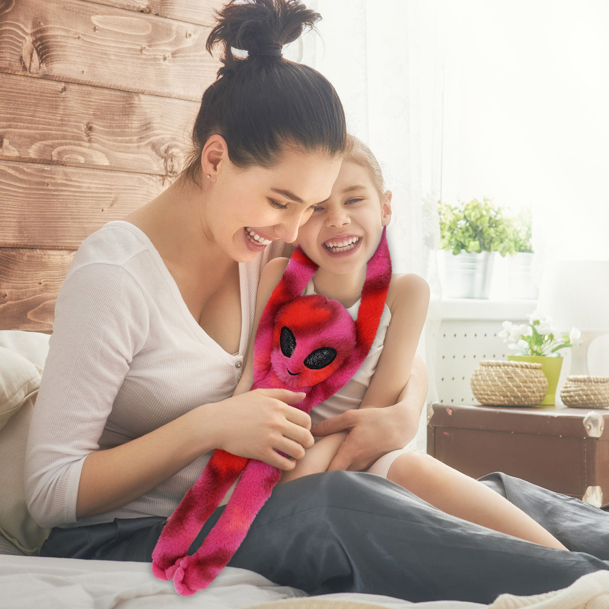 SUPER SOFT PLUSH - PINK TIE-DYE LONG ARM HANGING ALIEN