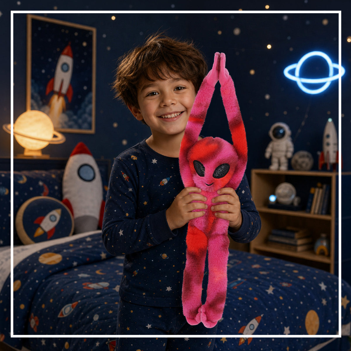 SUPER SOFT PLUSH - PINK TIE-DYE LONG ARM HANGING ALIEN
