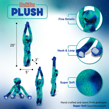 SUPER SOFT PLUSH - BLUE TIE-DYE LONG ARM HANGING ALIEN