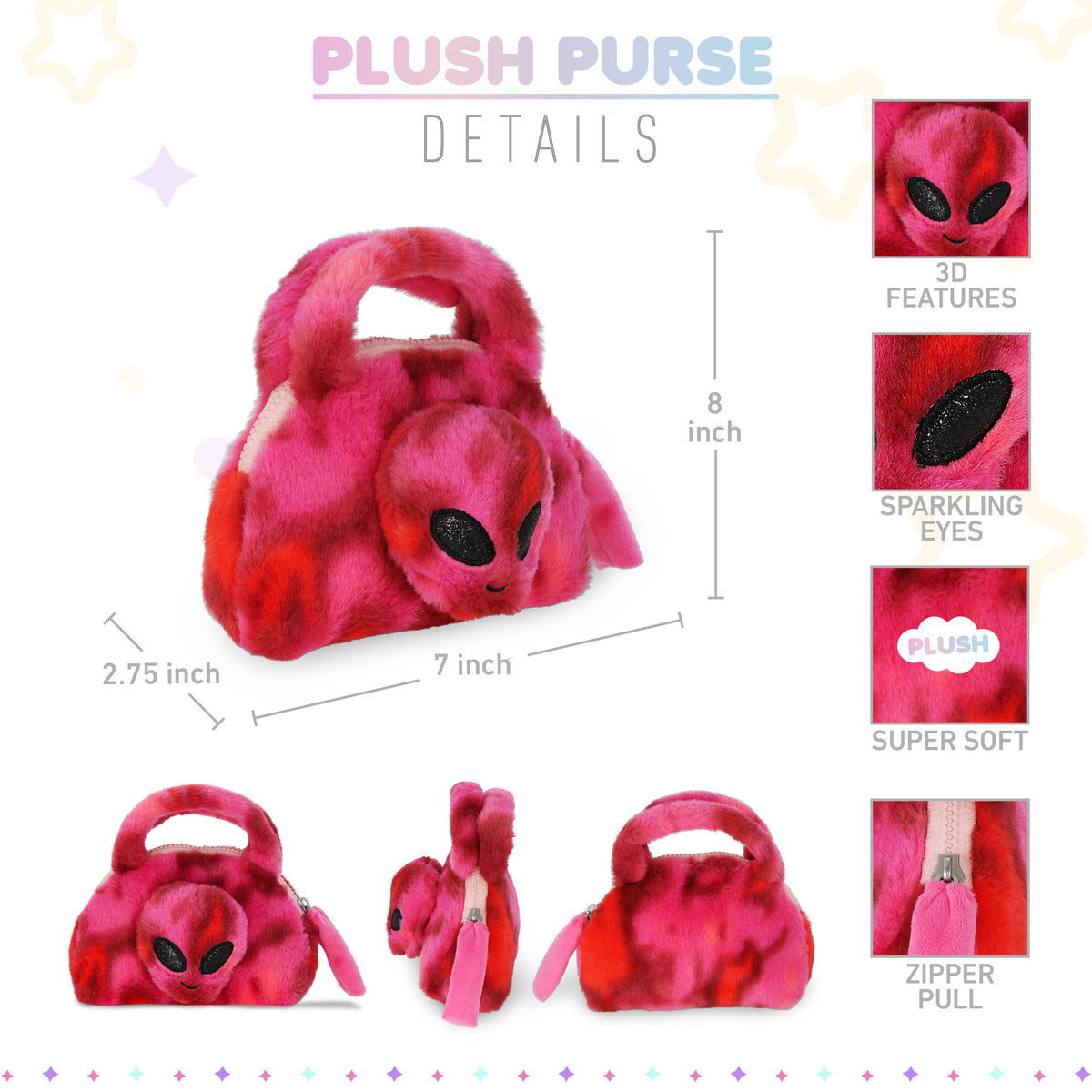 SUPER-SOFT PLUSH HAND BAG - PINK TIE-DYE ALIEN