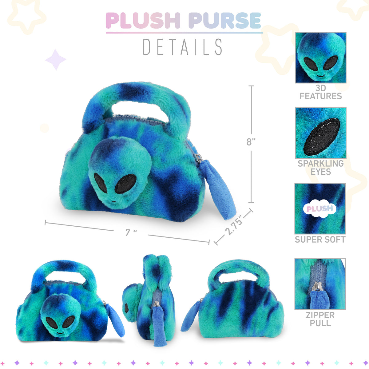 SUPER-SOFT PLUSH HAND BAG - BLUE TIE-DYE ALIEN