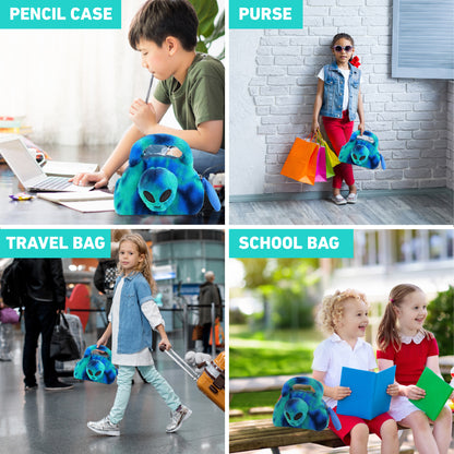 SUPER-SOFT PLUSH HAND BAG - BLUE TIE-DYE ALIEN