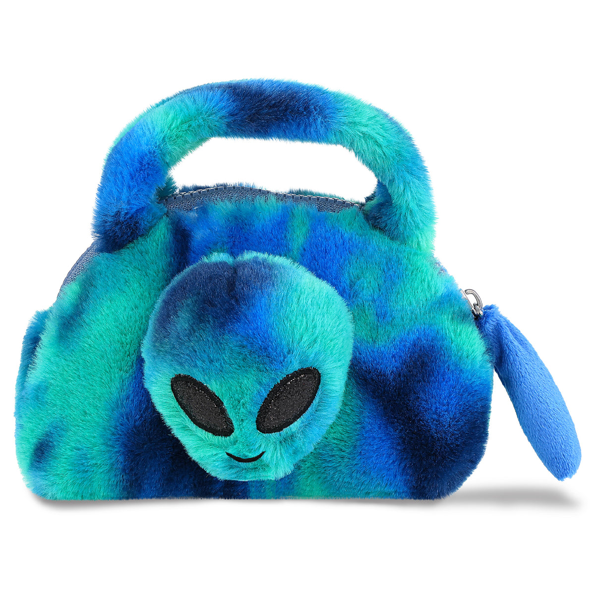SUPER-SOFT PLUSH HAND BAG - BLUE TIE-DYE ALIEN