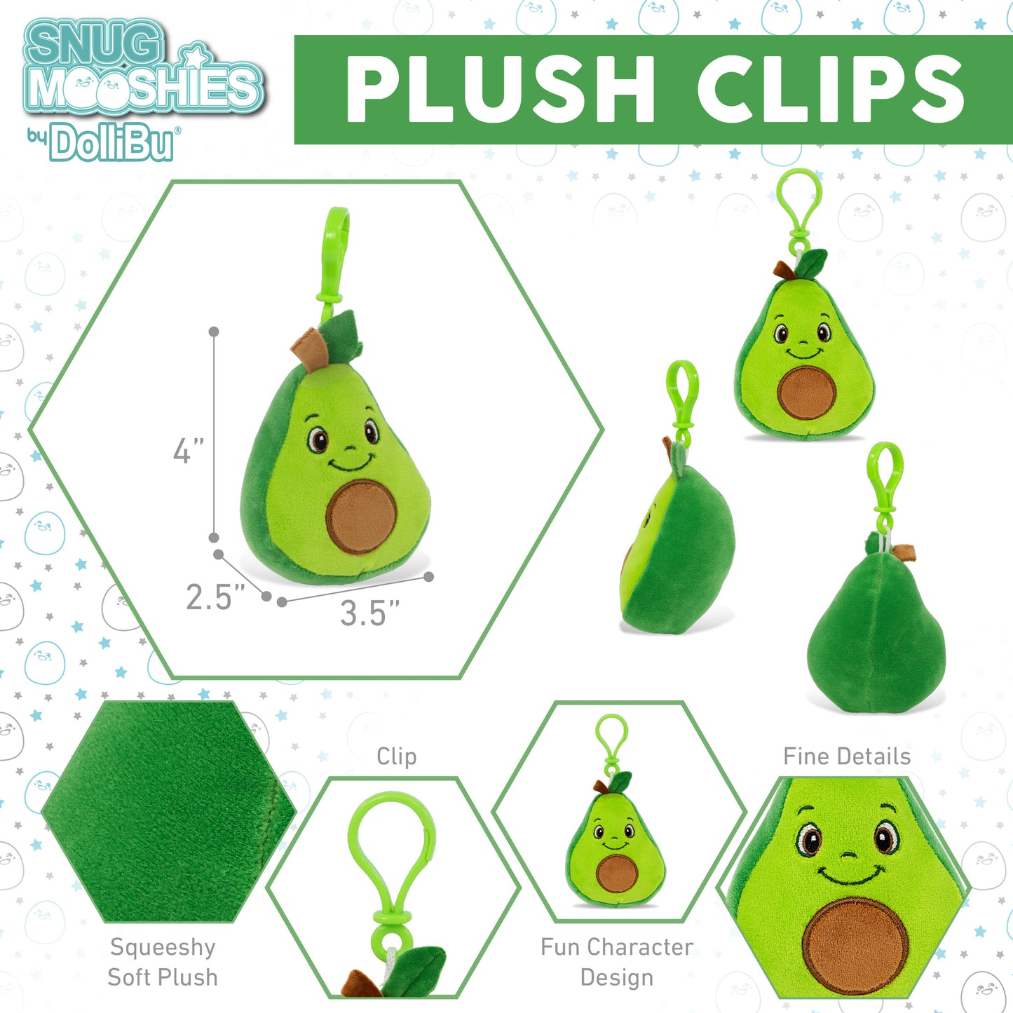 SNUG-MOOSHIES PLUSH CLIPS - AVOCADO