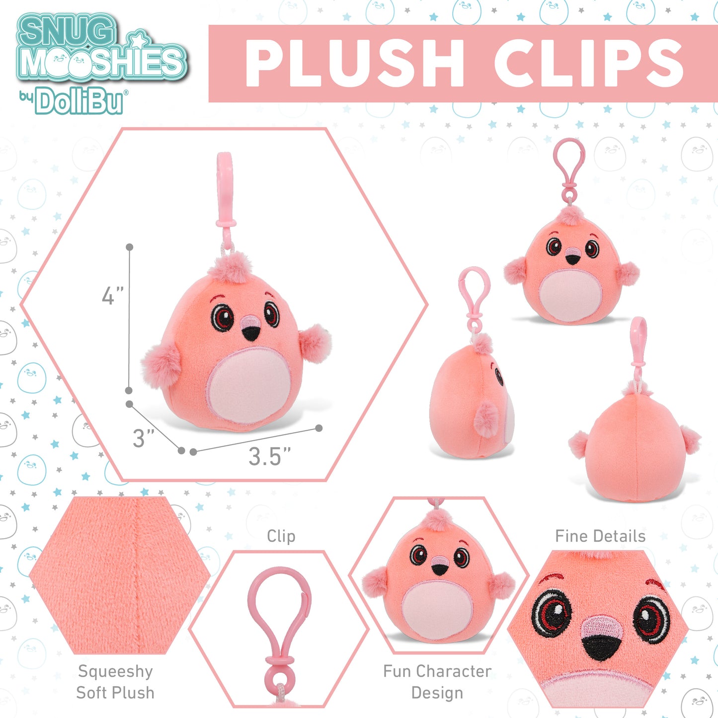 SNUG-MOOSHIES PLUSH CLIPS - FLAMINGO