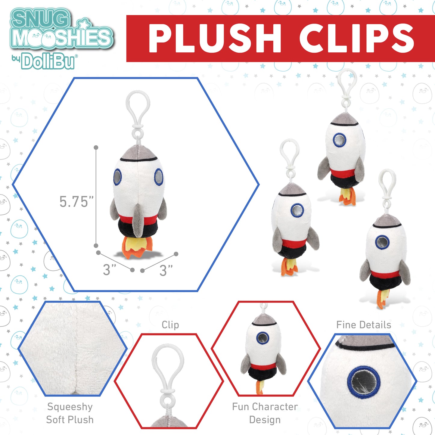 SNUG-MOOSHIES PLUSH CLIPS - ROCKET