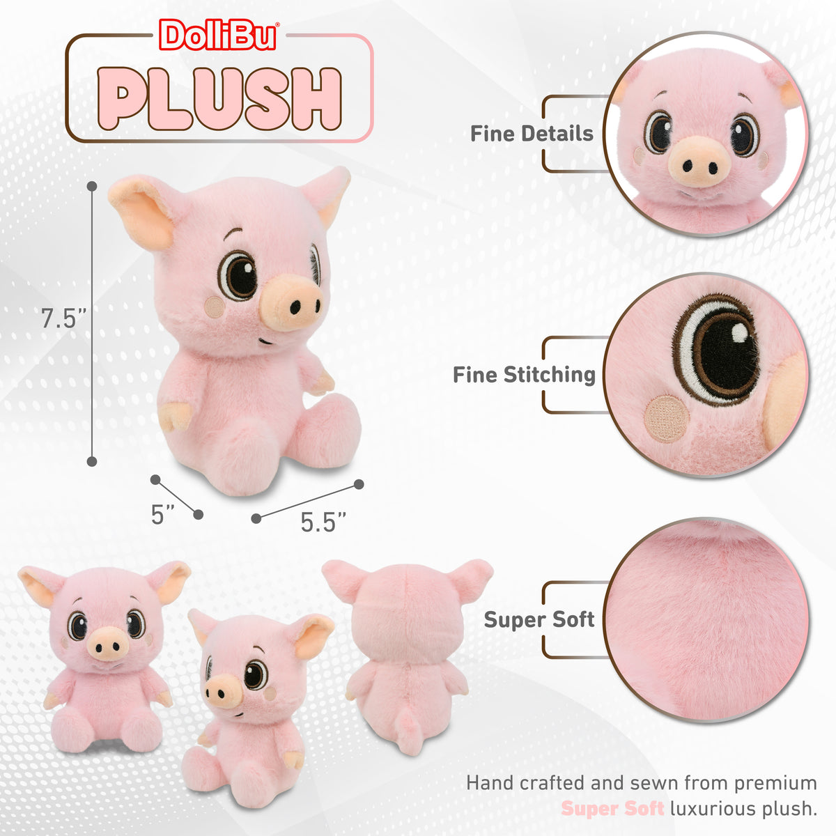 FUZZY PLUSH - PIG 7.5"