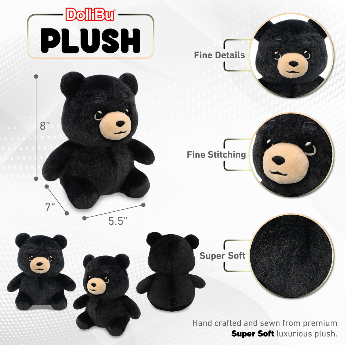 FUZZY PLUSH - BLACK BEAR 8"