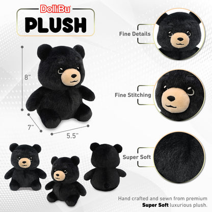 FUZZY PLUSH - BLACK BEAR 8"