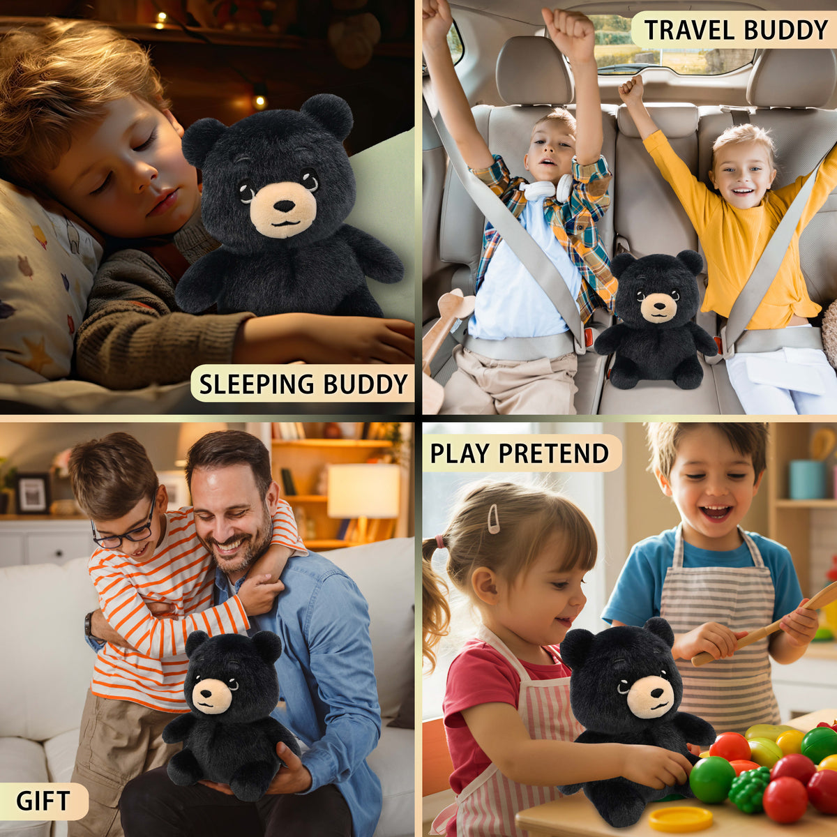 FUZZY PLUSH - BLACK BEAR 8"