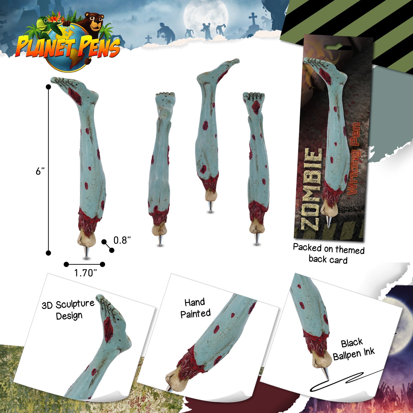Planet Pens Zombie Leg Writing Pen - Novelty Ballpoint Pens for Kids and Adults