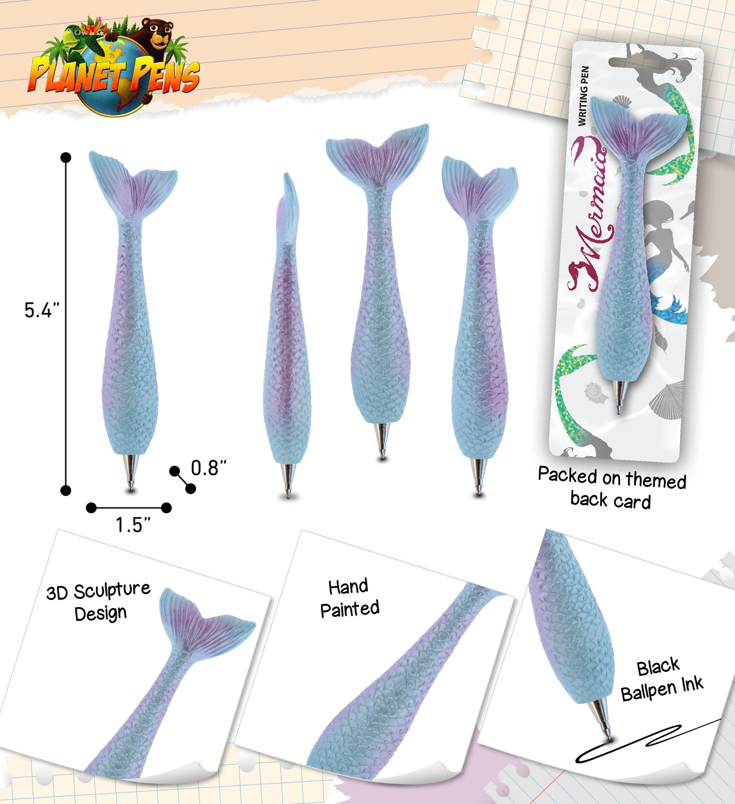 PLANET PEN - SPARKLE BLUE MERMAID TAIL