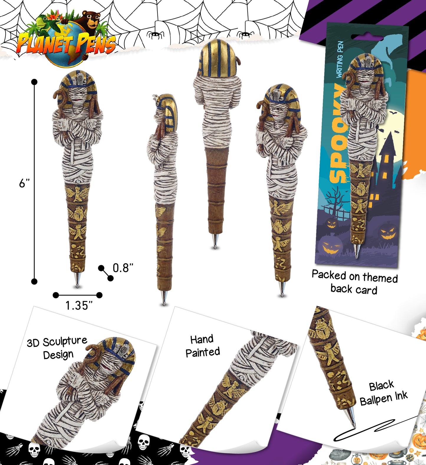 Planet Pens Spooky Mummy Writing Pen - Cute Ballpoint Pen for Kids and Adults