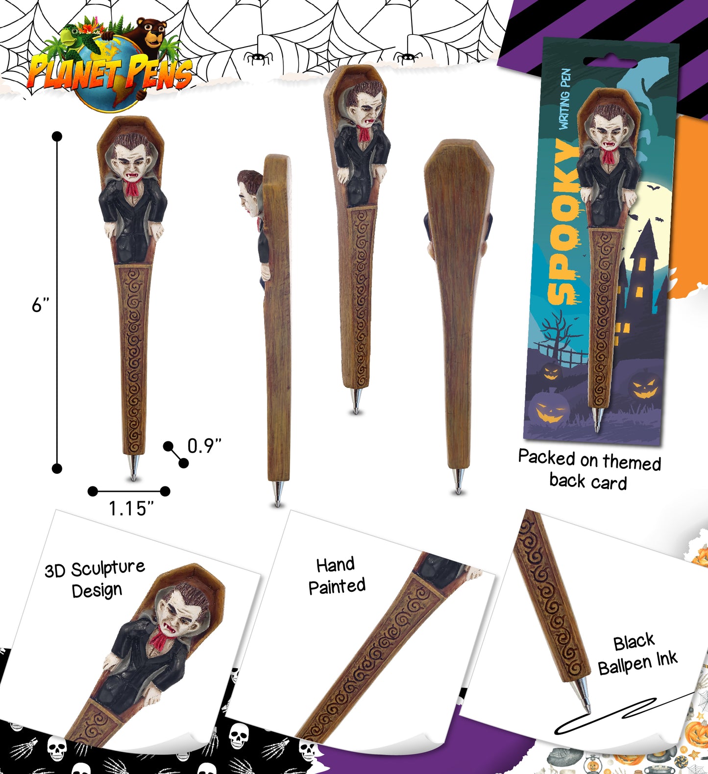Planet Pens Vampire Writing Pen - Novelty Ballpoint Pens for Kids and Adults
