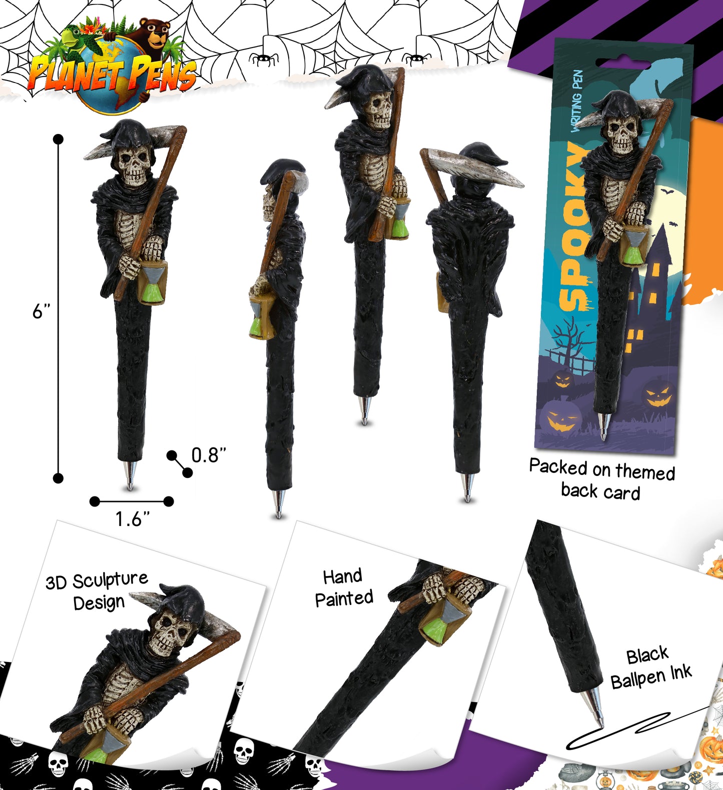 Planet Pens Spooky Soul Reaper Writing Pen - Ballpoint Pen for Kids and Adults
