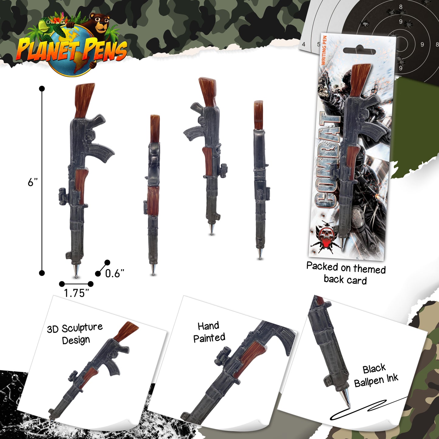 Planet Pens AK-47 Rifle Gun Writing Pen - Ballpoint Pens for Kids and Adults