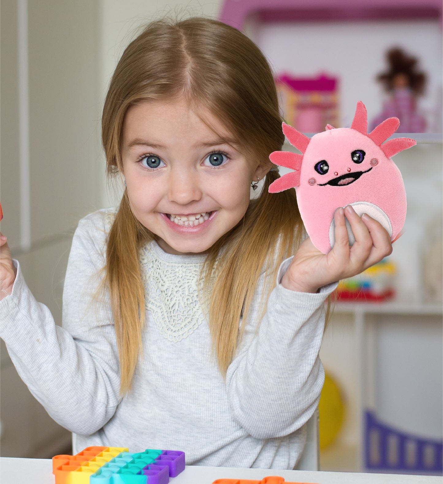 DolliBu Snug Mooshies Axolotl Stuffed Animal - Soft Sensory Plush - 4 Inches
